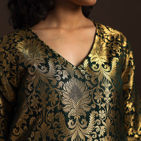 Green - brocade silk a-line banarasi kurta 02 - handcrafted