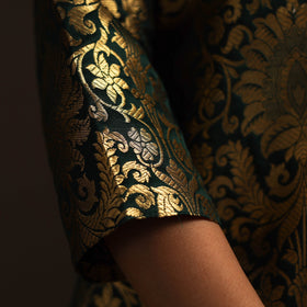 Green - brocade silk a-line banarasi kurta 02 - handcrafted