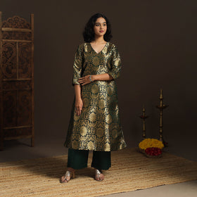 Green - brocade silk a-line banarasi kurta 02 - handcrafted
