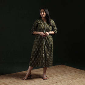 Button down cotton pochampally ikat dress 03 - handcrafted