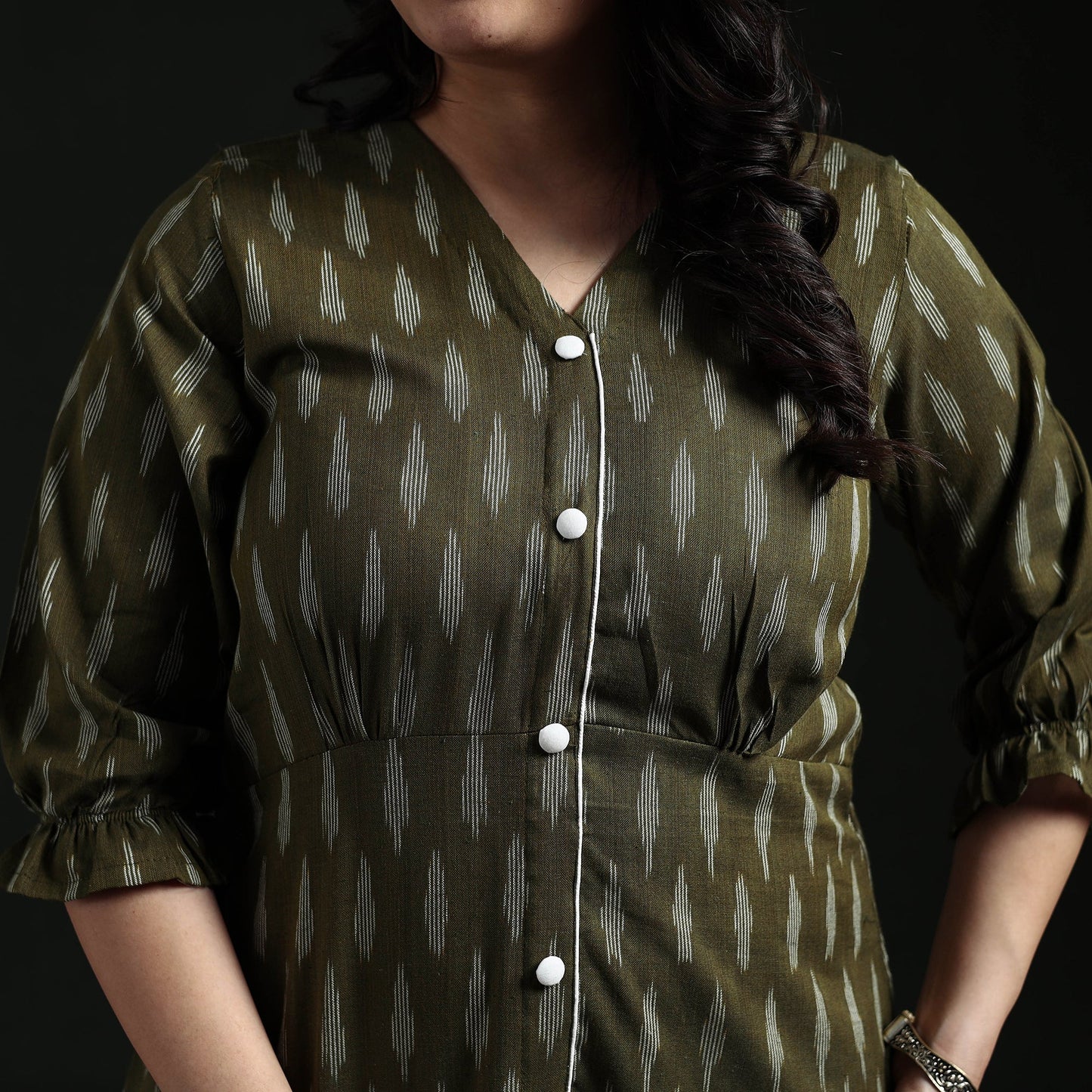 Button down cotton pochampally ikat dress 03 - handcrafted