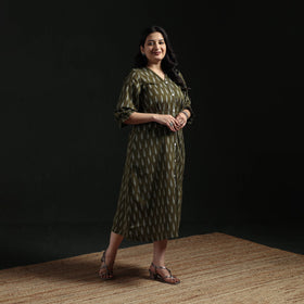 Button down cotton pochampally ikat dress 03 - handcrafted