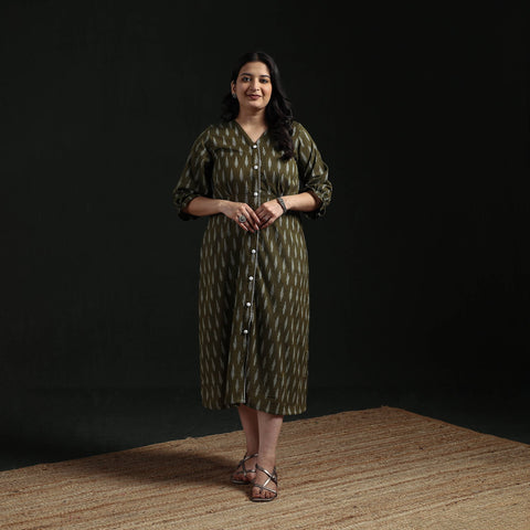 Button down cotton pochampally ikat dress 03 - handcrafted