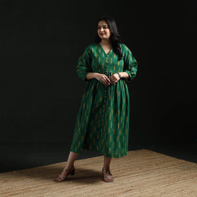 Button down flared cotton pochampally ikat dress 07