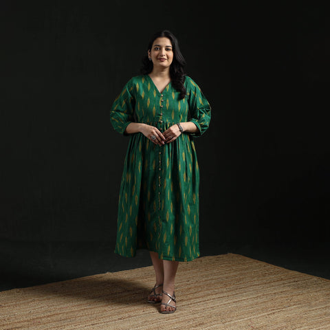 Button down flared cotton pochampally ikat dress 07