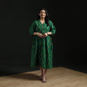 Button down flared cotton pochampally ikat dress 07