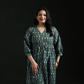 Button down flared cotton pochampally ikat dress 08