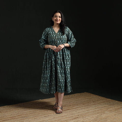 Button down flared cotton pochampally ikat dress 08