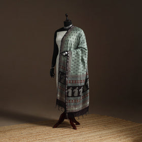 Green - chanderi silk bagh natural dyed dupatta with zari