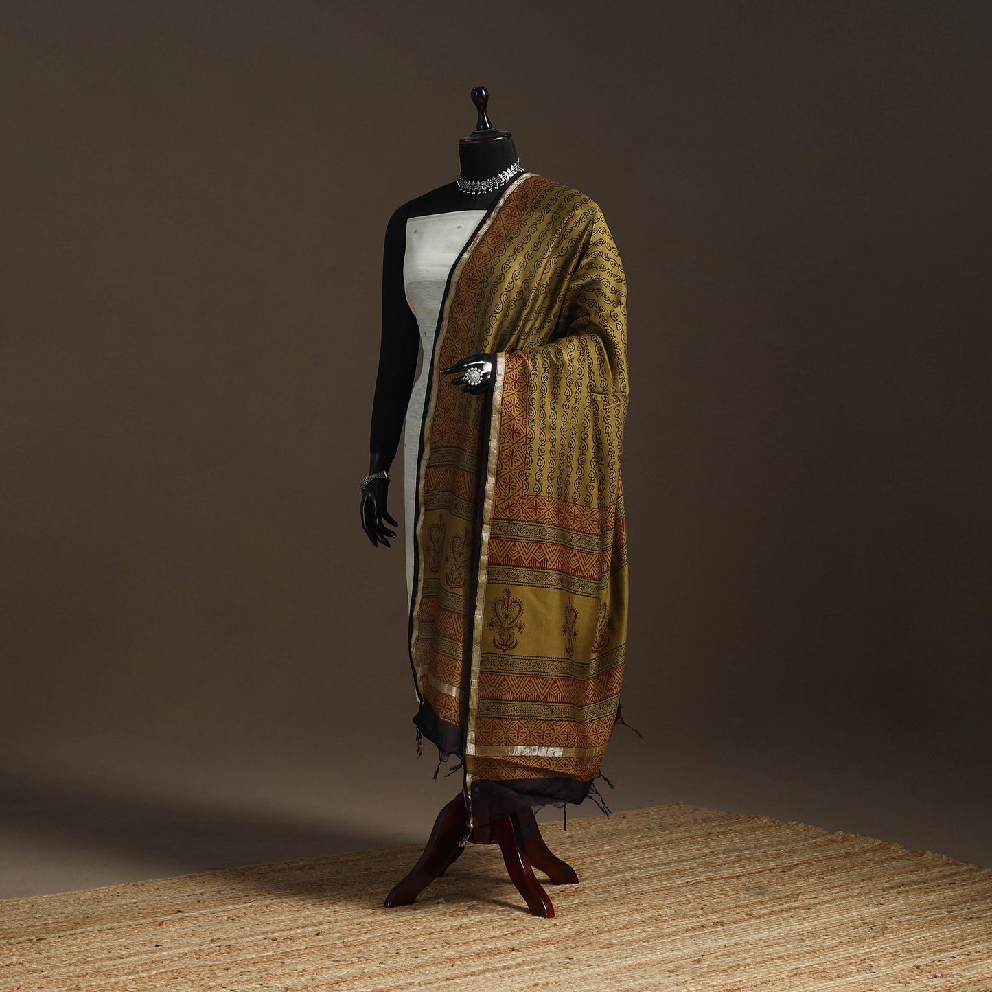 Chanderi silk bagh natural dyed dupatta with zari border 44