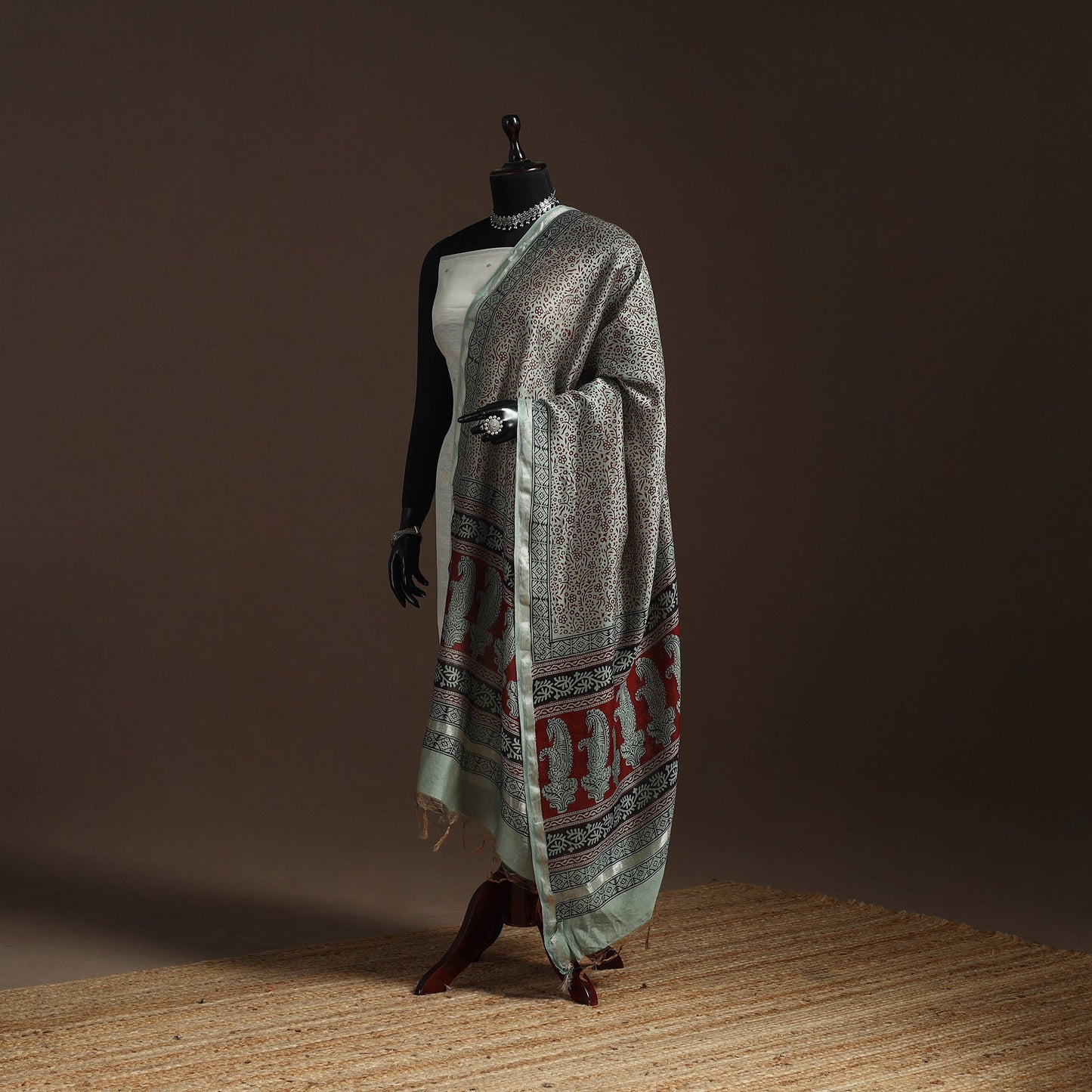 Chanderi silk bagh natural dyed dupatta with zari border 11