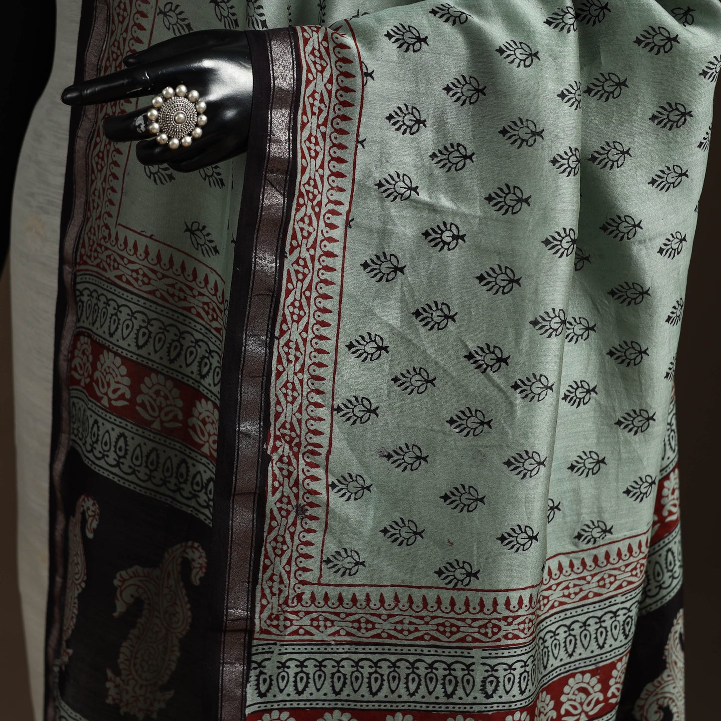 Green - chanderi silk bagh natural dyed dupatta with zari