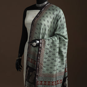 Green - chanderi silk bagh natural dyed dupatta with zari