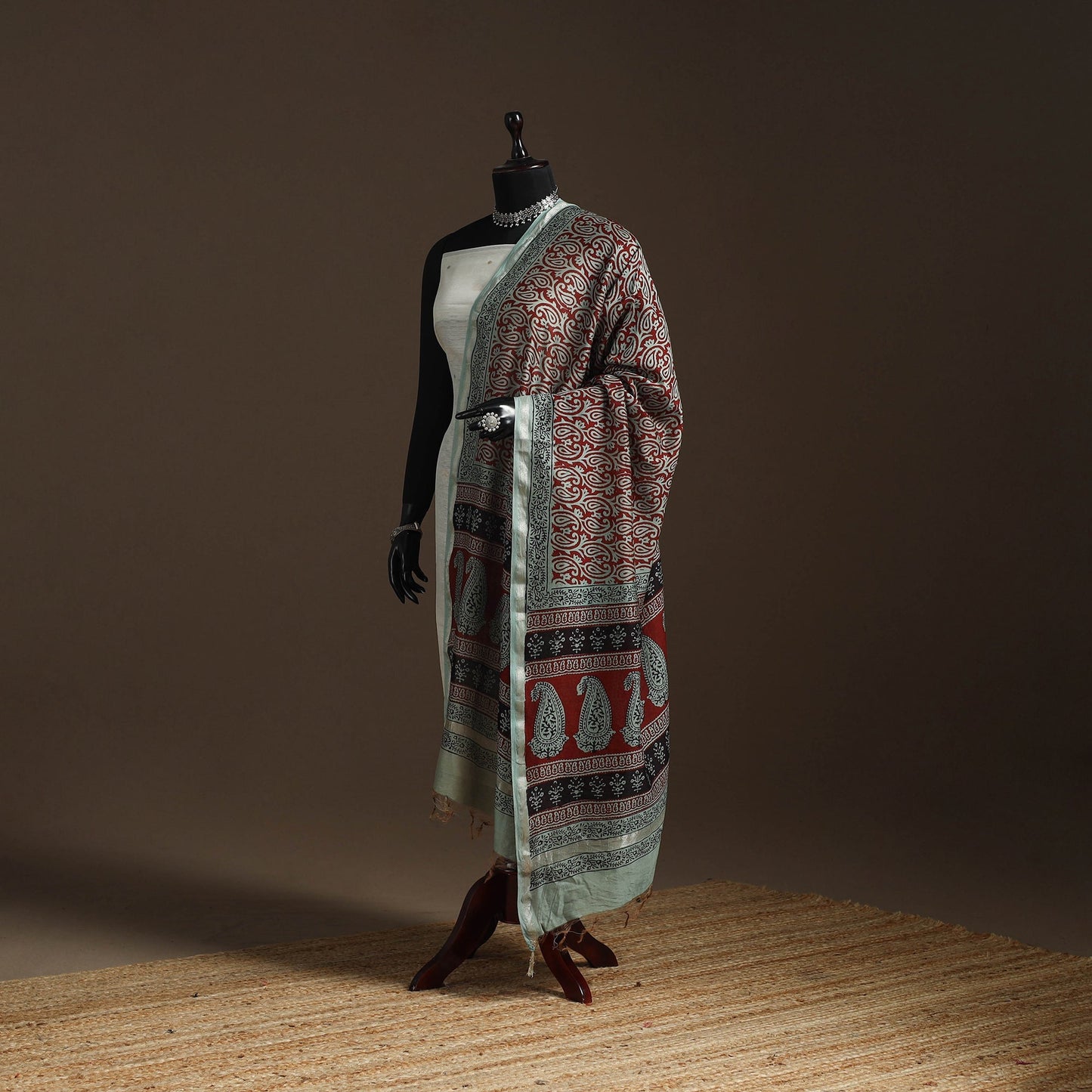 Chanderi silk bagh natural dyed dupatta with zari border 13