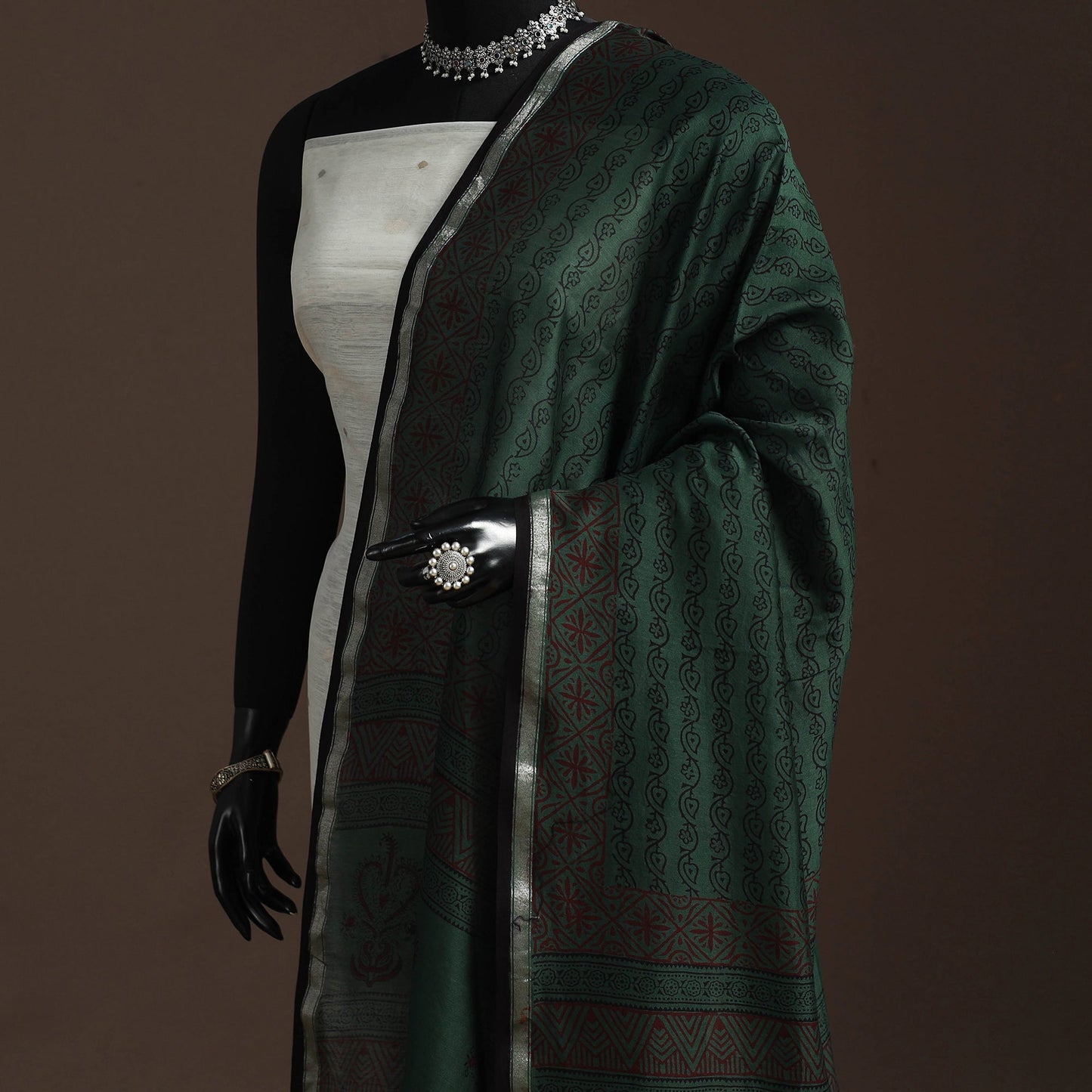 Chanderi silk bagh natural dyed dupatta with zari border 36