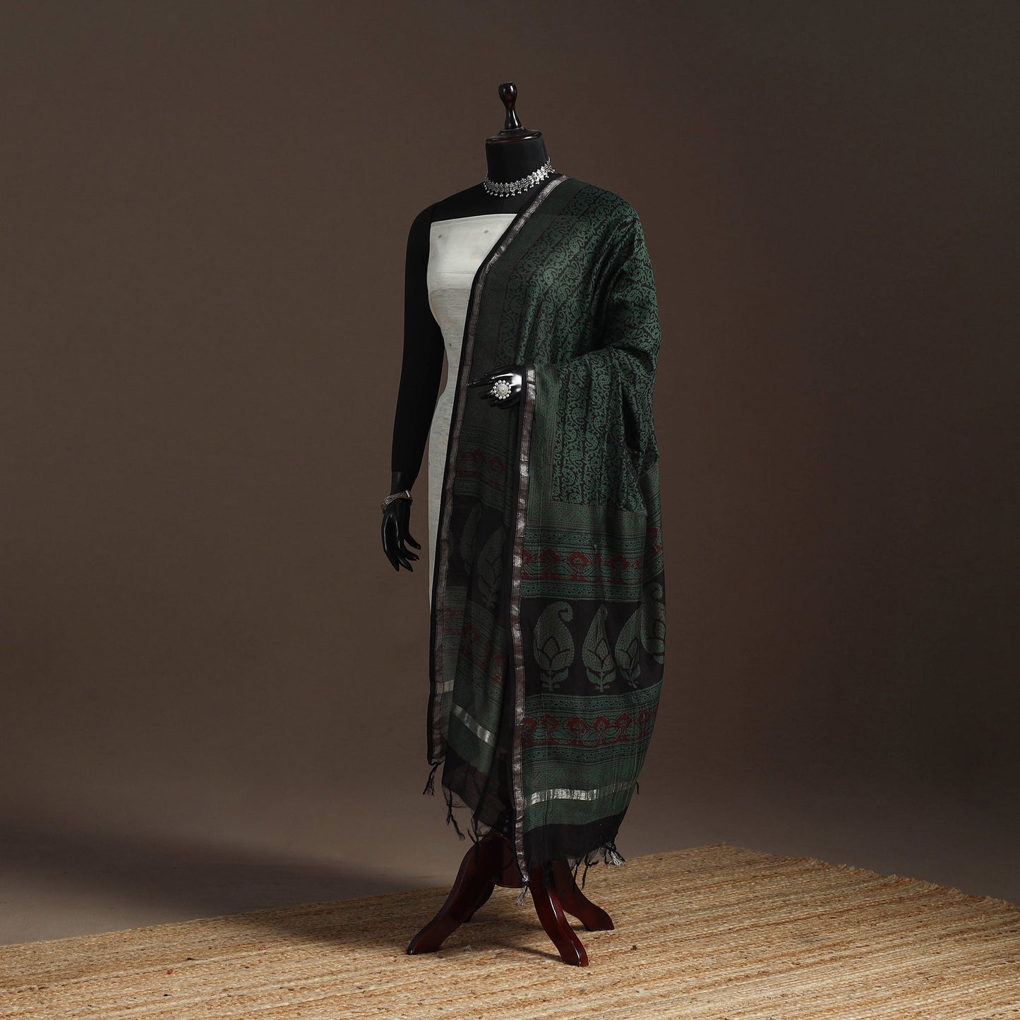 Chanderi silk bagh natural dyed dupatta with zari border 37