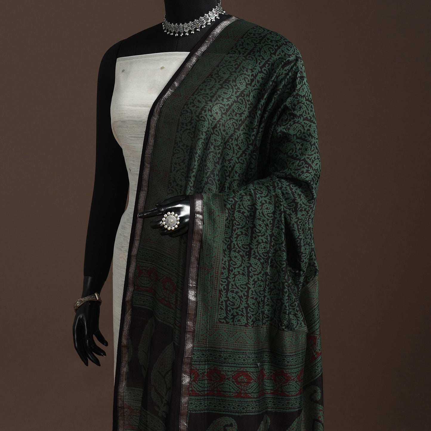 Chanderi silk bagh natural dyed dupatta with zari border 37