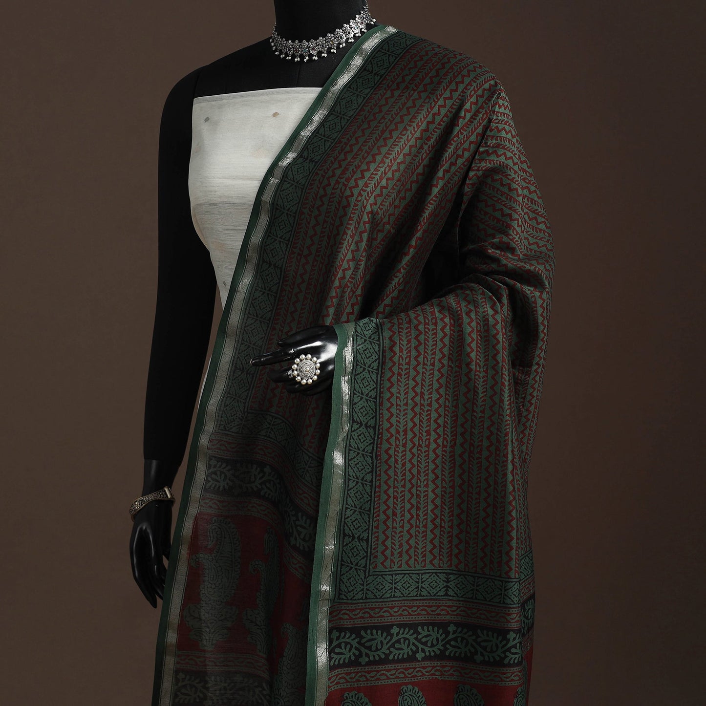 Chanderi silk bagh natural dyed dupatta with zari border 38