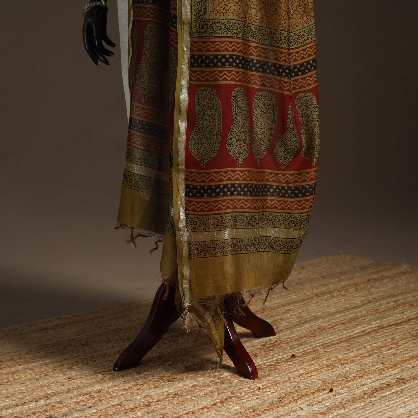 Chanderi silk bagh natural dyed dupatta with zari border 46