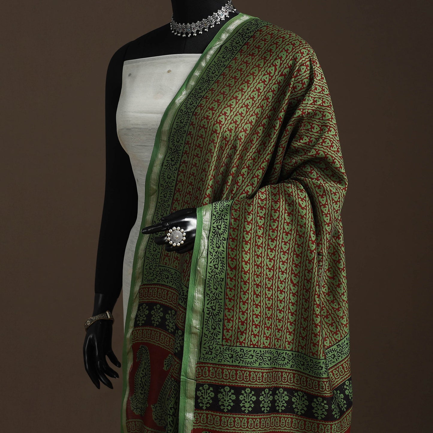 Chanderi silk bagh natural dyed dupatta with zari border 48