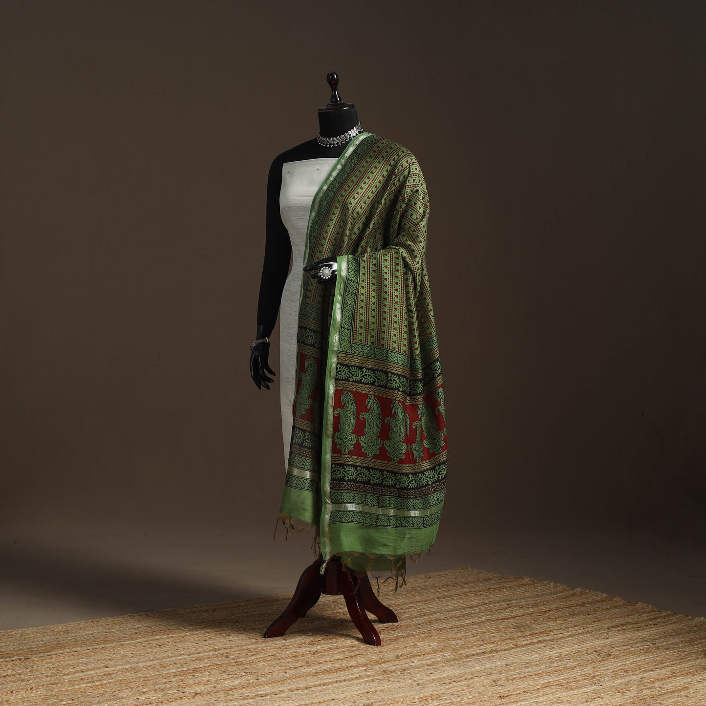 Chanderi silk bagh natural dyed dupatta with zari border 49