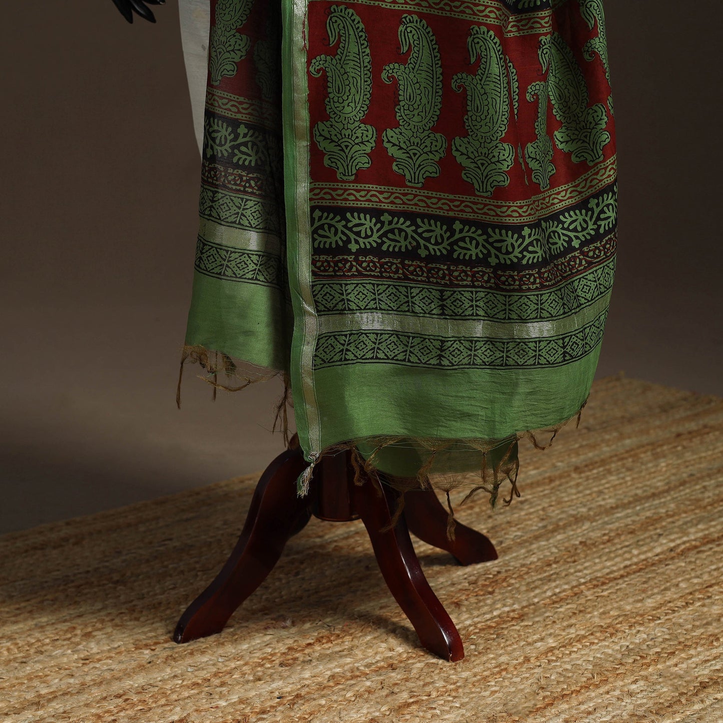 Chanderi silk bagh natural dyed dupatta with zari border 49