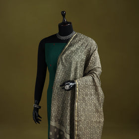 Green - chanderi silk hand bagru dupatta with zari border