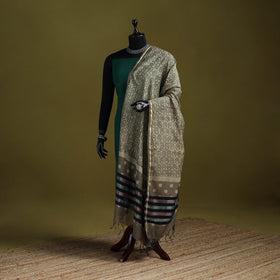 Green - chanderi silk hand bagru dupatta with zari border