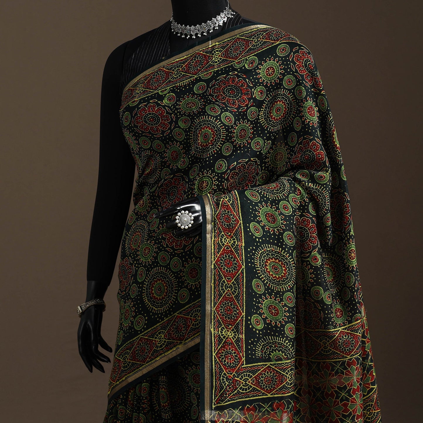 Chanderi silk hand bagru saree with zari border 03