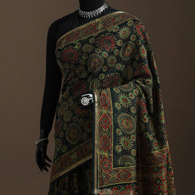 Chanderi silk hand bagru saree with zari border 03