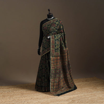 Chanderi silk hand bagru saree with zari border 03