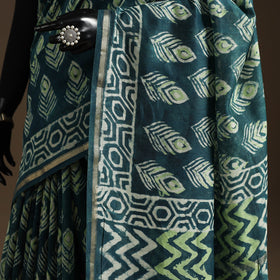 Green - Chanderi Silk Hand Block Print Bagru Saree with Zari Border 22