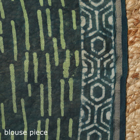 Green - Chanderi Silk Hand Block Print Bagru Saree with Zari Border 22