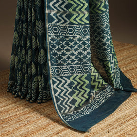 Green - Chanderi Silk Hand Block Print Bagru Saree with Zari Border 22