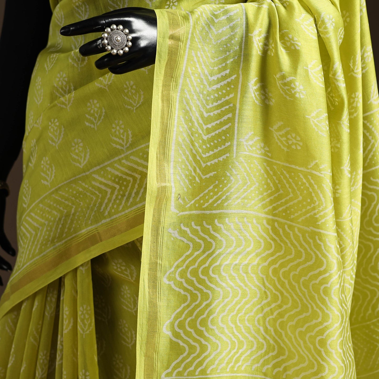 Chanderi silk hand bagru saree with zari border 25