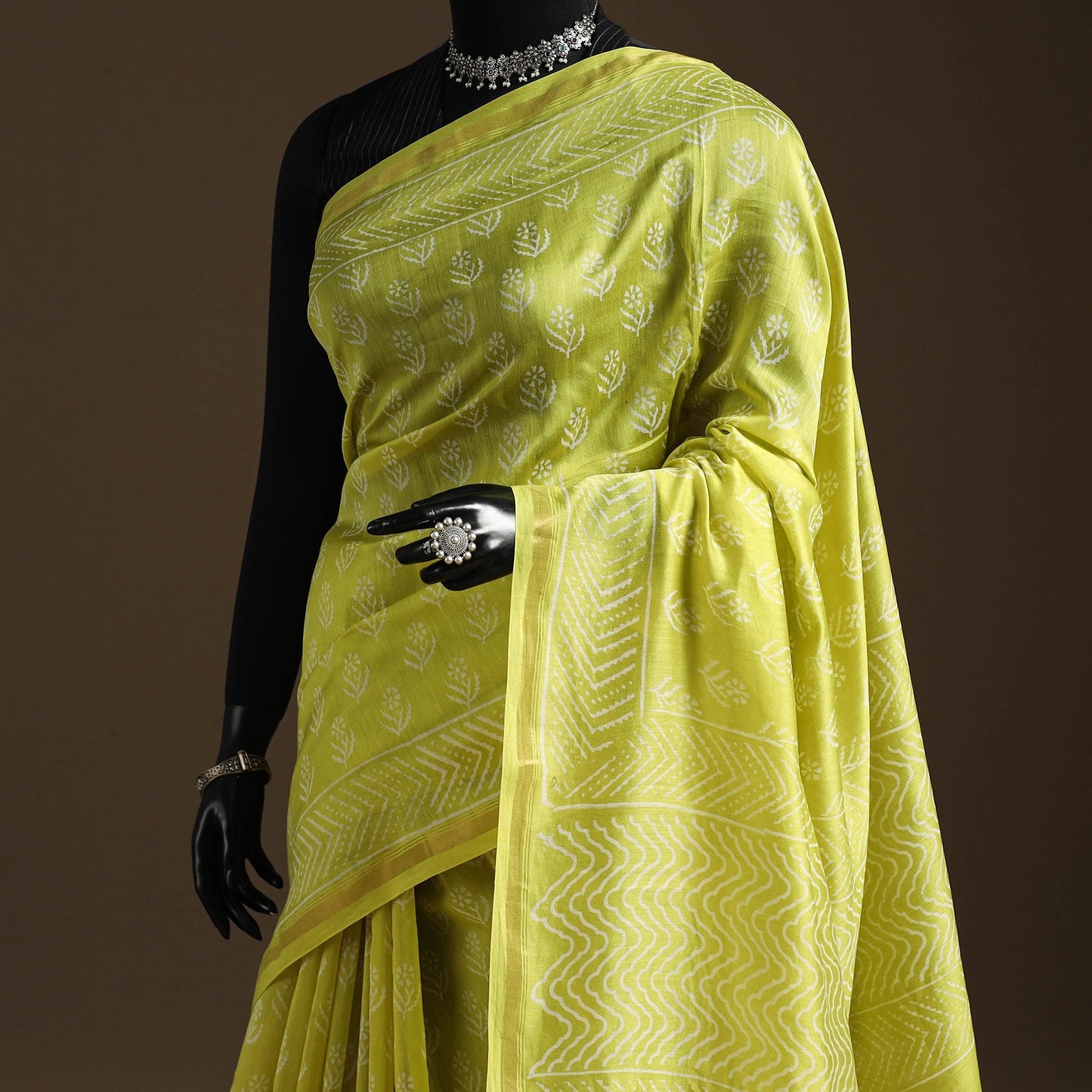 Chanderi silk hand bagru saree with zari border 25