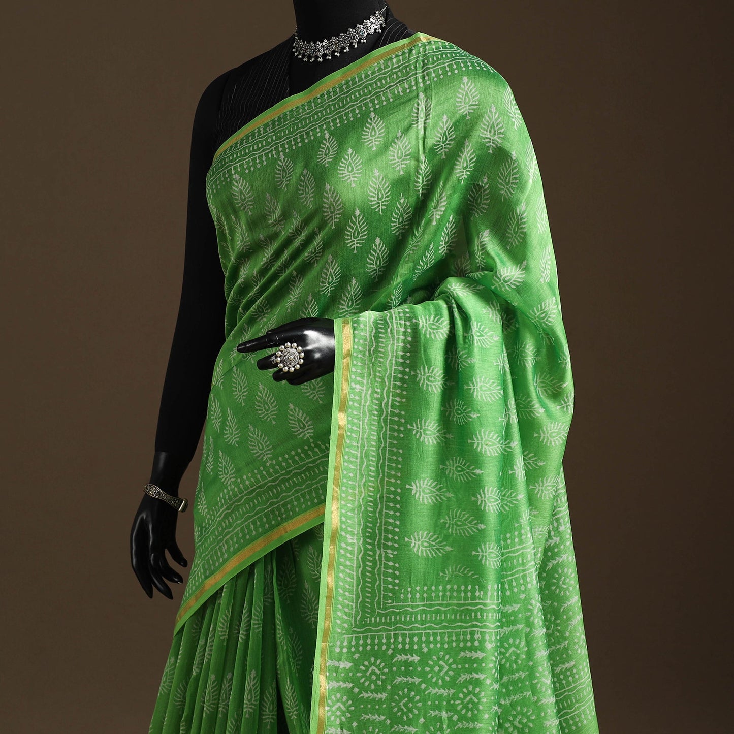 Chanderi silk hand bagru saree with zari border 29