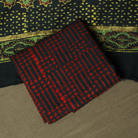 Chanderi silk hand block ajrakh print 3pc unstitched dress