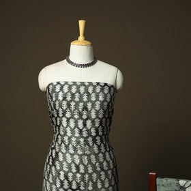 Chanderi silk hand block bagru print 3pc unstitched dress