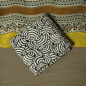 Chanderi silk hand block bagru print 3pc unstitched dress