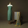 Chanderi silk hand block bagru print 3pc unstitched dress