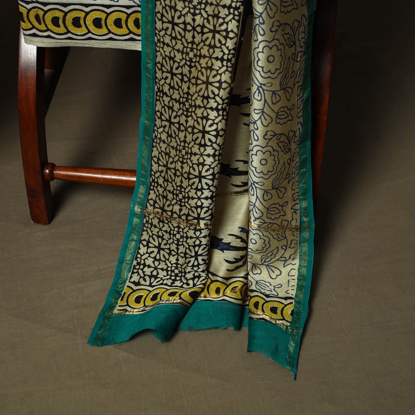 Chanderi silk hand block bagru print 3pc unstitched dress