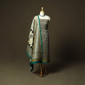 Chanderi silk hand block bagru print 3pc unstitched dress