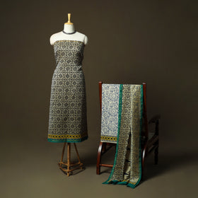 Chanderi silk hand block bagru print 3pc unstitched dress
