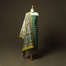Chanderi silk hand block bagru print 3pc unstitched dress