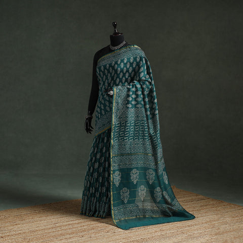 Chanderi silk hand block batik print saree 69 - handcrafted