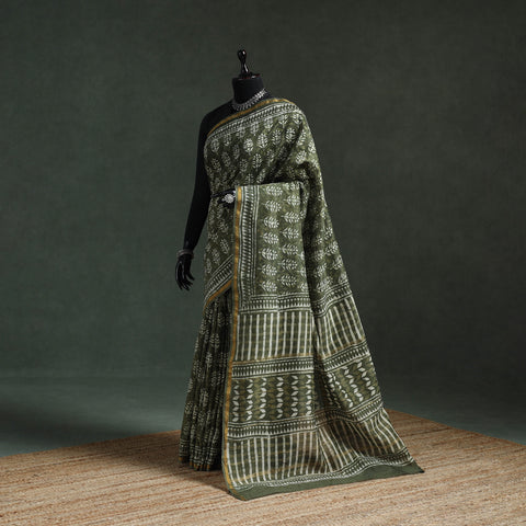 Chanderi silk hand block batik print saree 81 - handcrafted