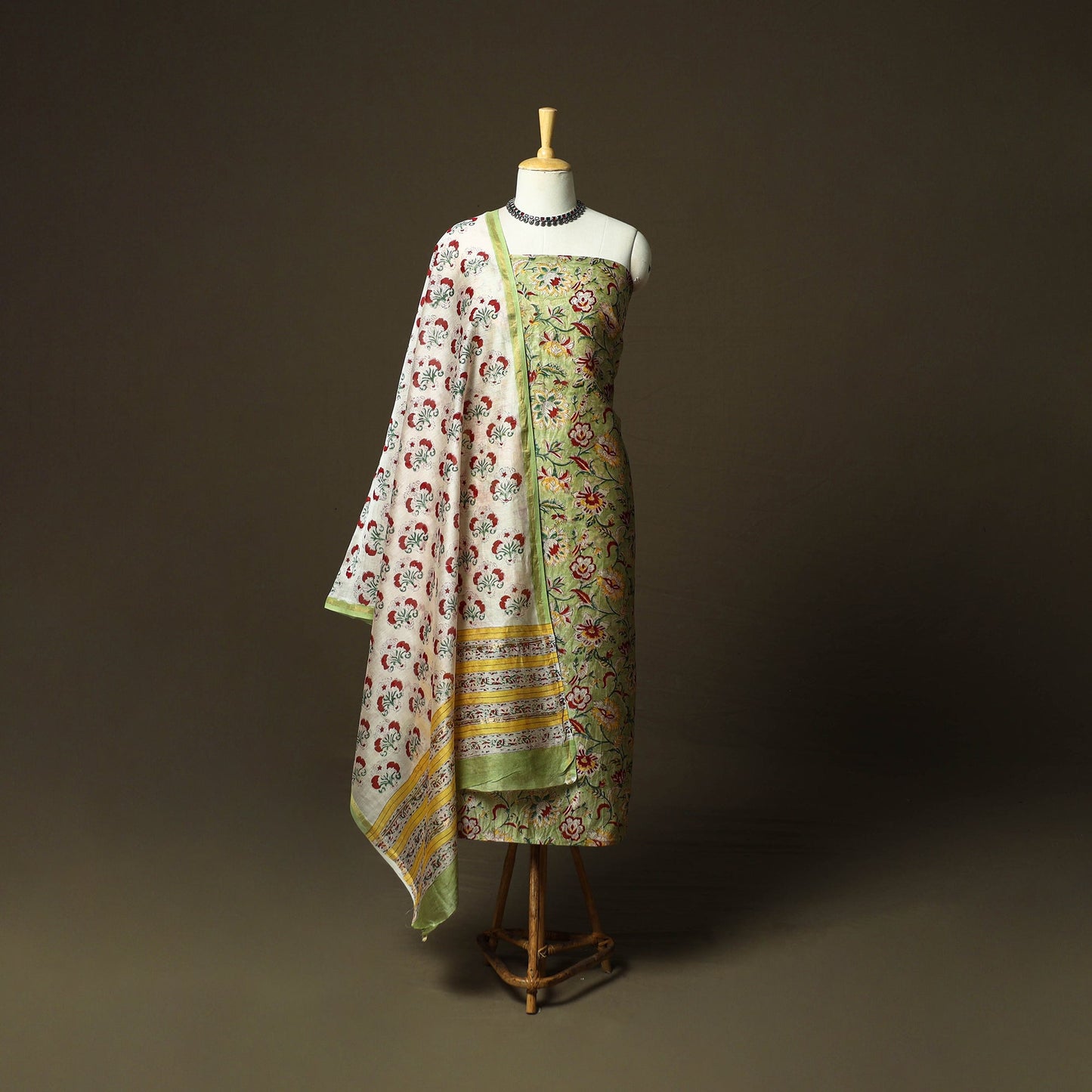 Chanderi silk hand block sanganeri print 3pc unstitched