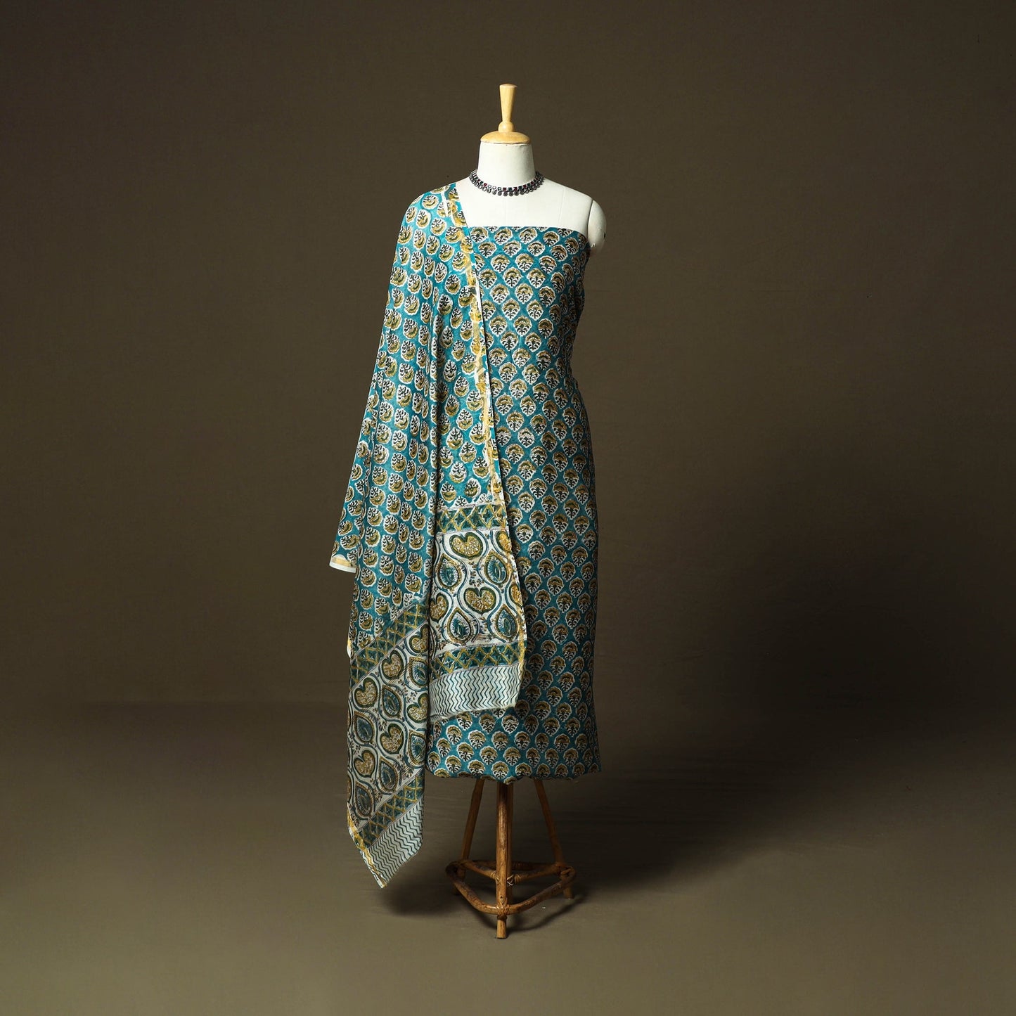 Chanderi silk hand block sanganeri print 3pc unstitched