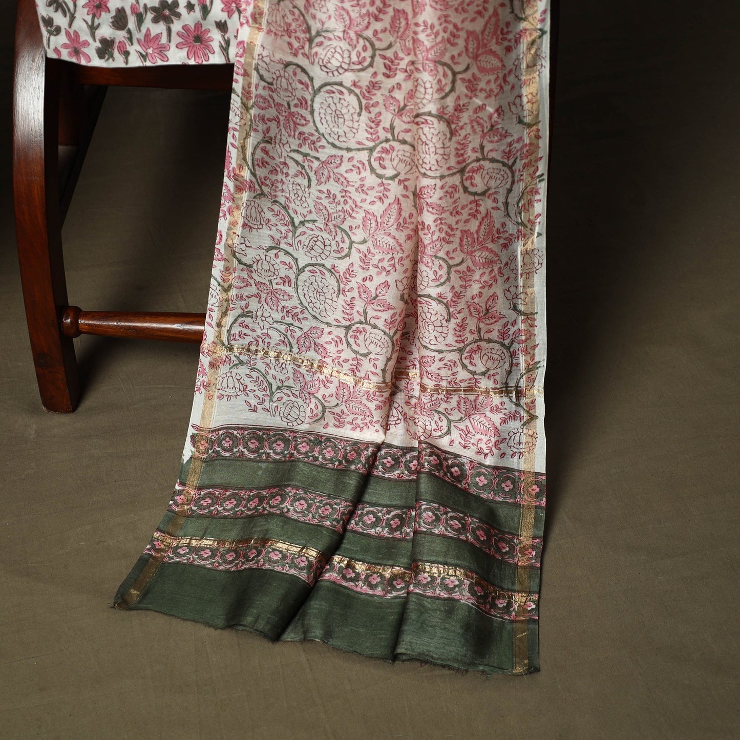 Chanderi silk hand block sanganeri print 3pc unstitched